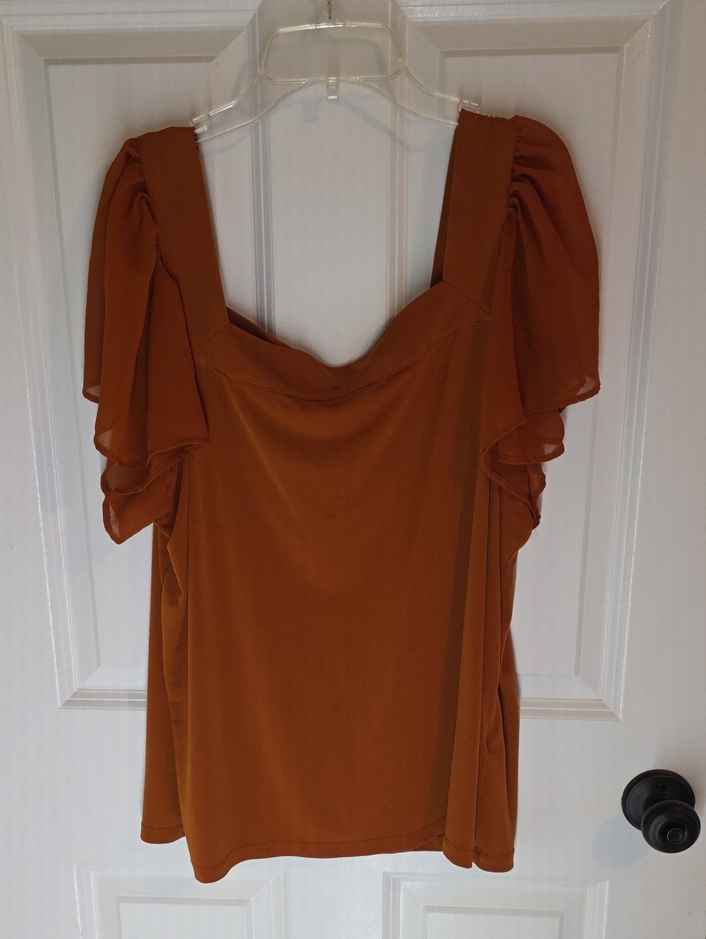 Calvin Klein Burnt Orange Flutter Sleeve Blouse